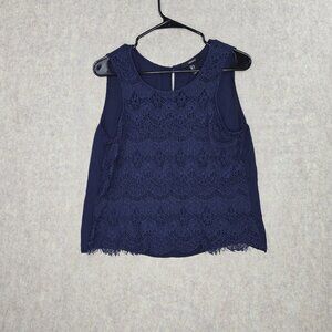 Forever 21 Women’s Sleeveless Lace Navy Blue Blouse Large Soft Polyester